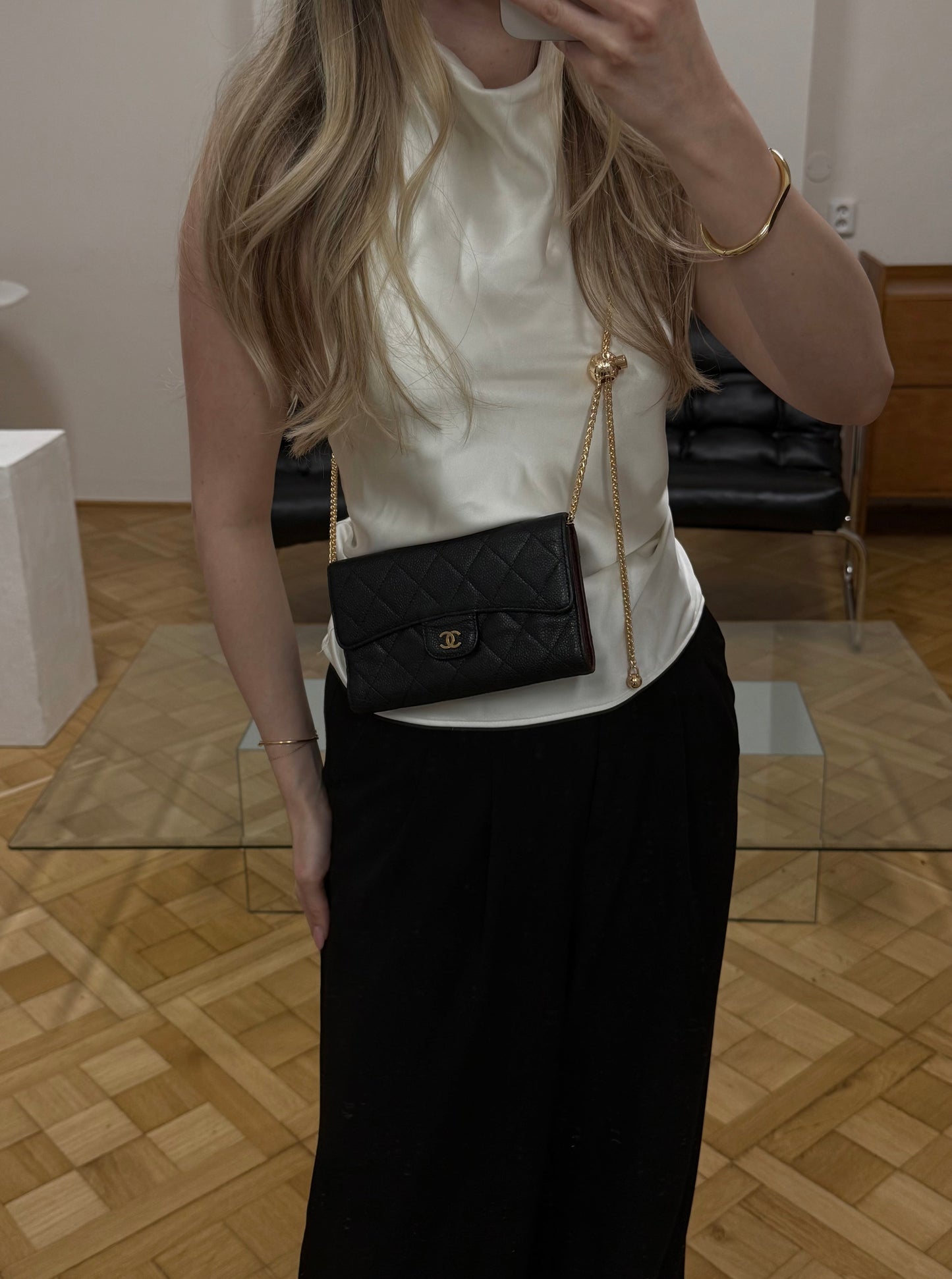 CHANEL CAVIAR LONG WALLET BLACK SERIES 16