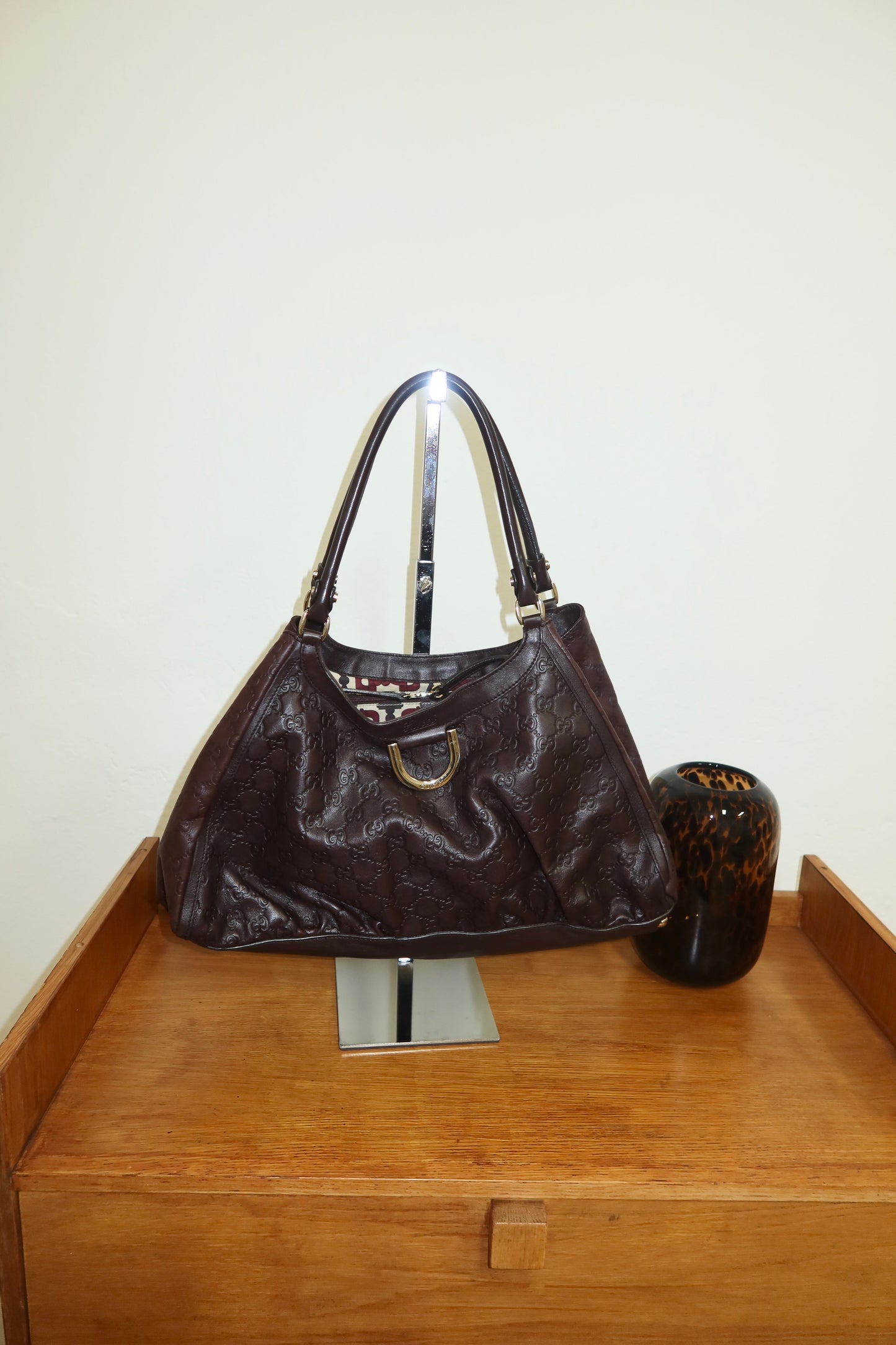 GUCCI GG HOBO ABBEY BAG BURGUNDY GOLD HW
