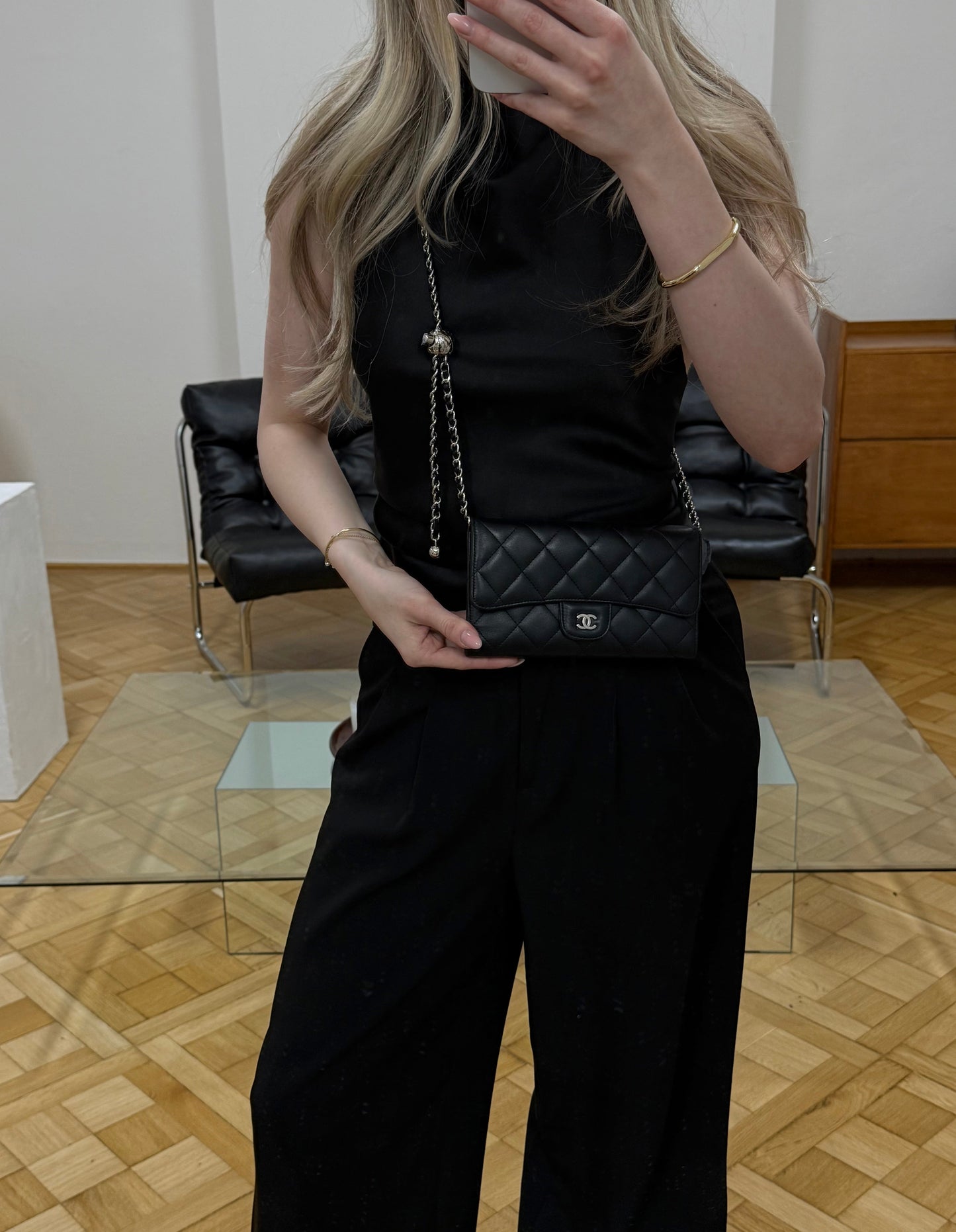 CHANEL LONG WALLET LAMBSKIN BLACK SERIES 18