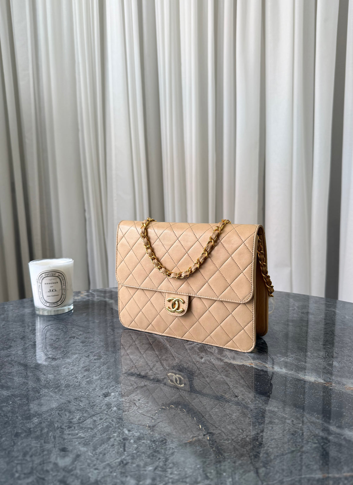 Chanel Classic Single Flap Bag Lambskin Beige 24K HW