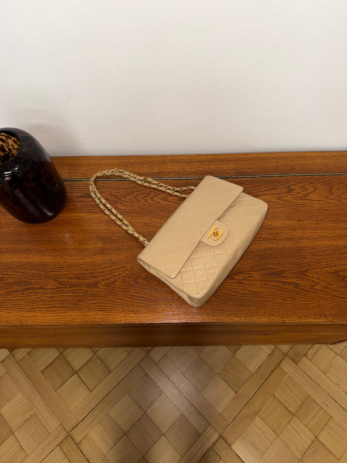 Chanel Classic Double Flap Bag Medium Beige 24K Gold HW