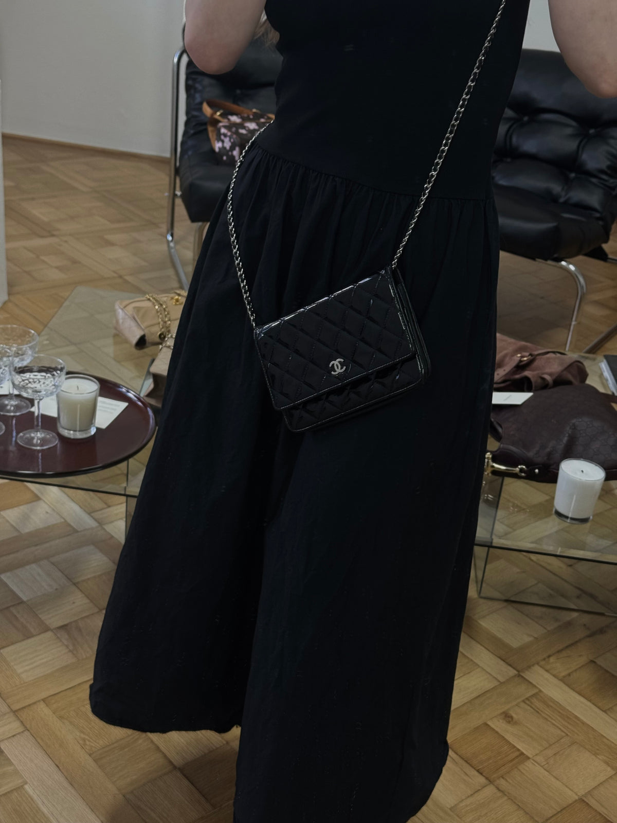 CHANEL WOC BLACK PATENT LEATHER SILVER HW SERIES 14