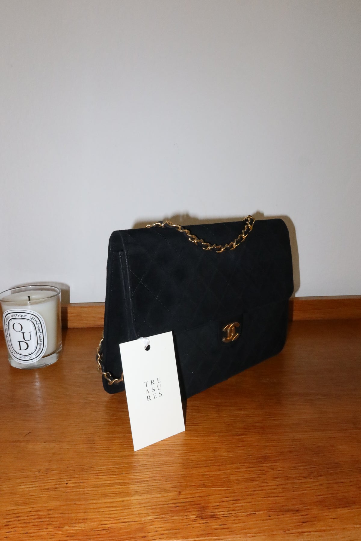 CHANEL SUEDE BLACK FLAP BAG