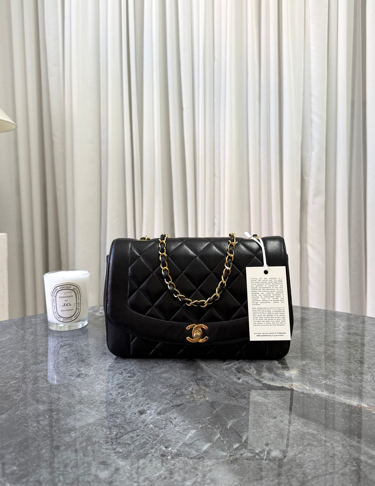 Chanel Diana Medium Quilted Flap Bag Black Gold HW
