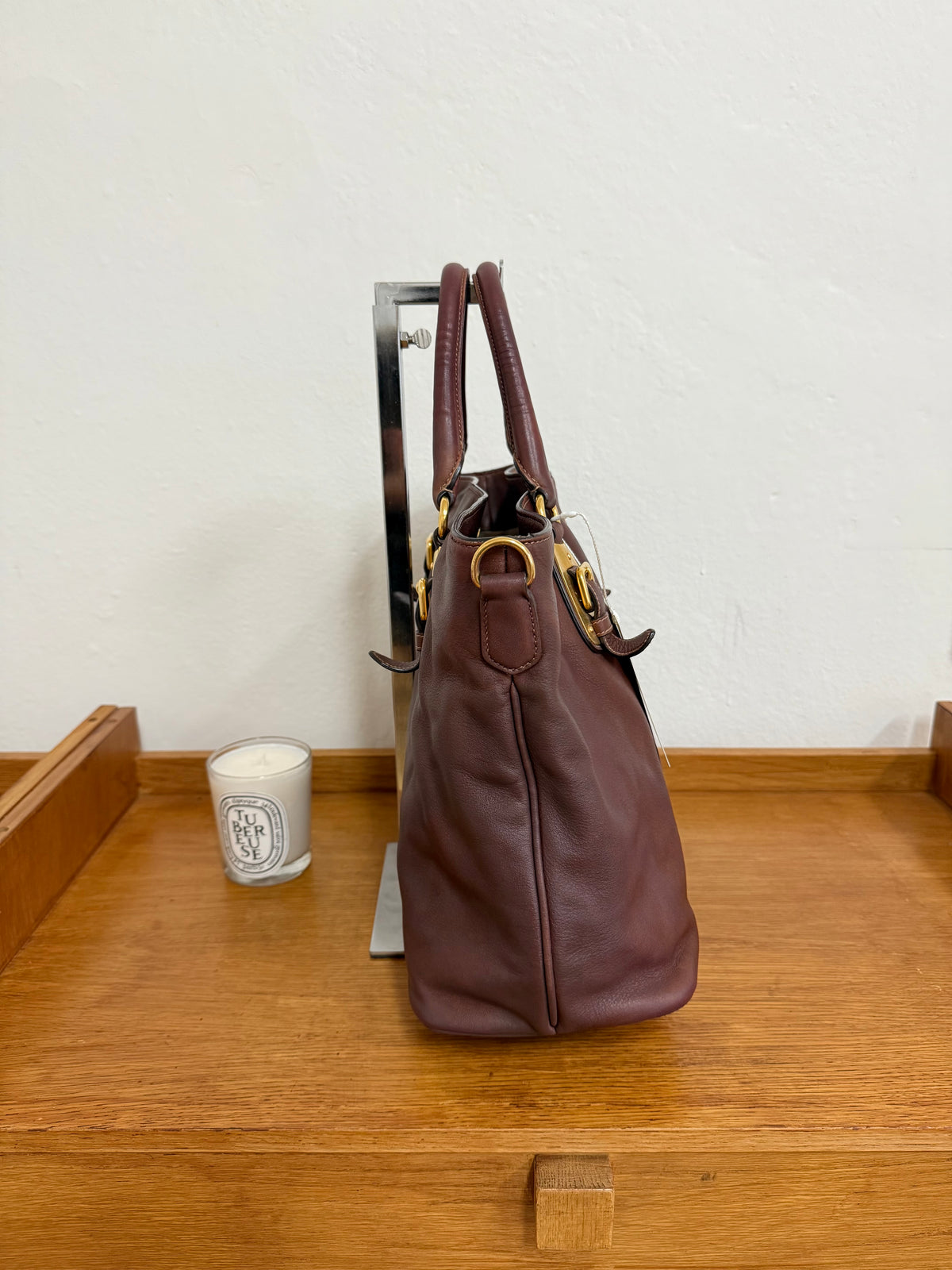 PRADA BURGUNDY SHOULDER TOTE BAG