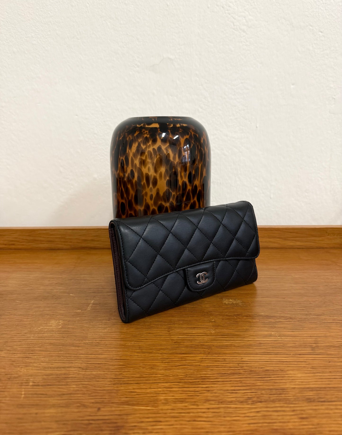 CHANEL LONG WALLET LAMBSKIN BLACK SERIES 18
