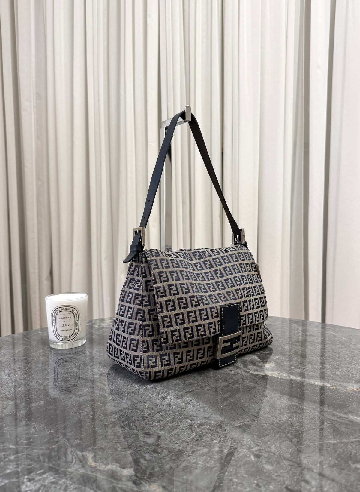 Fendi Zucca Mamma Baguette Bag Navy