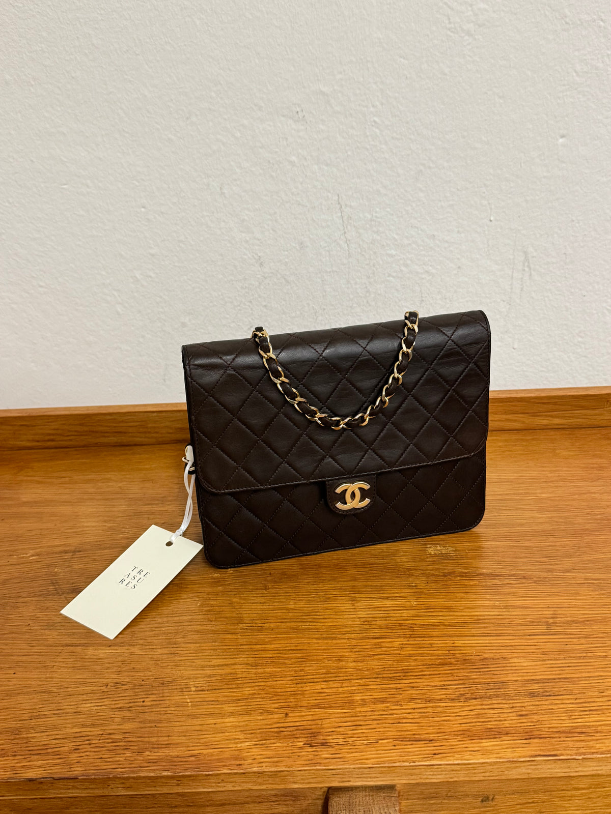 CHANEL CLASSIC SINGLE FLAP BAG BROWN 24k GOLD HW