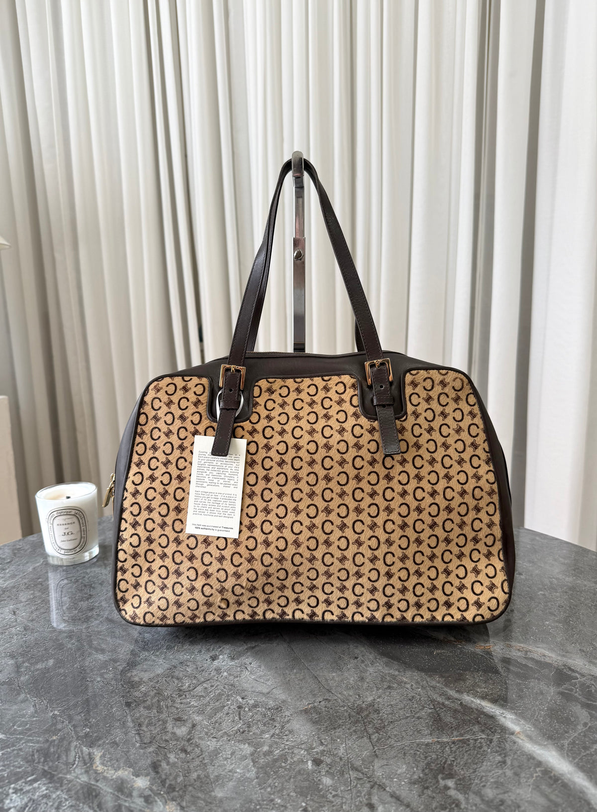 Vintage Celine Caleche z pony hair s hnědými koženými detaily – Treasures Prague