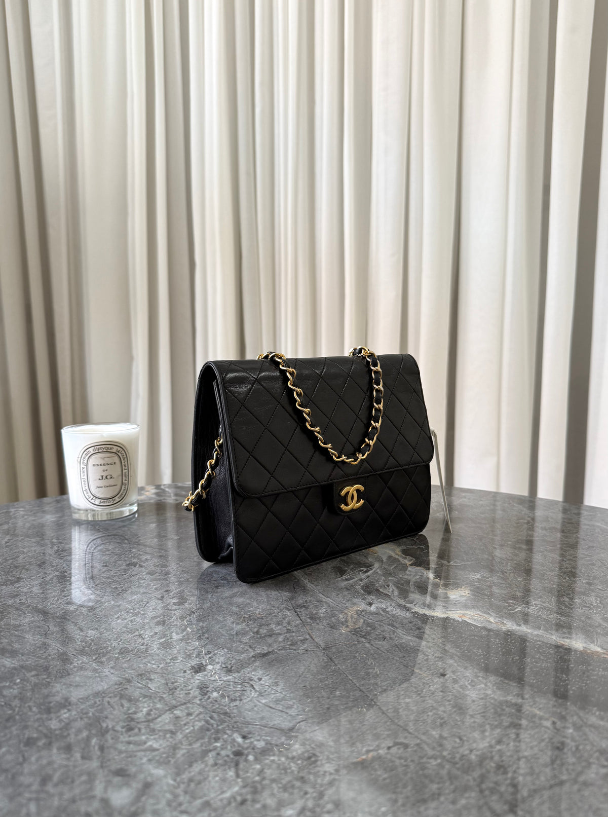 Chanel Classic Single Flap Bag Lambskin Black 24K Gold HW