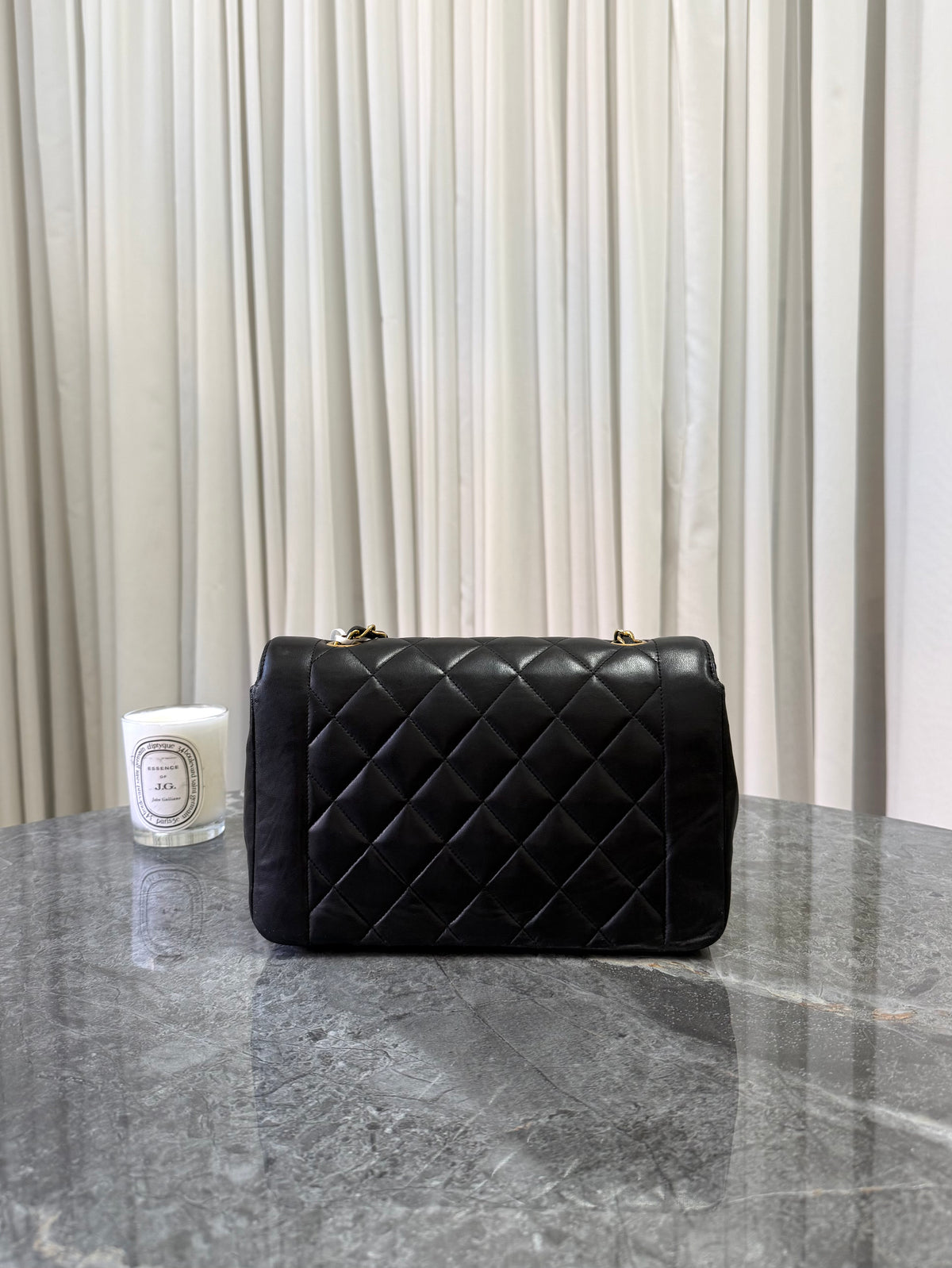Chanel Diana Medium Quilted Flap Bag Black Gold HW