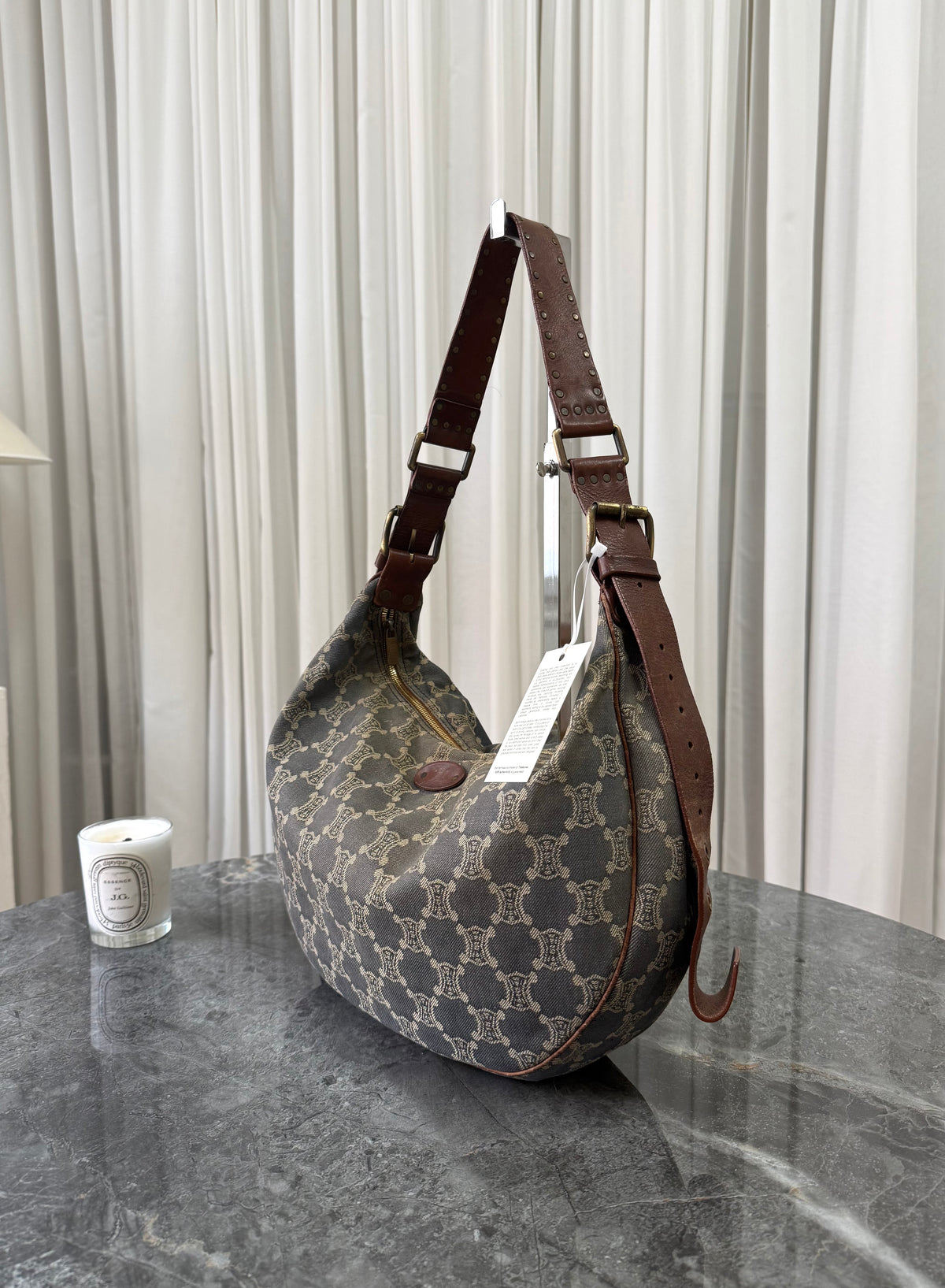 Celine Denim Half Moon Macadam Triomphe Shoulder Bag