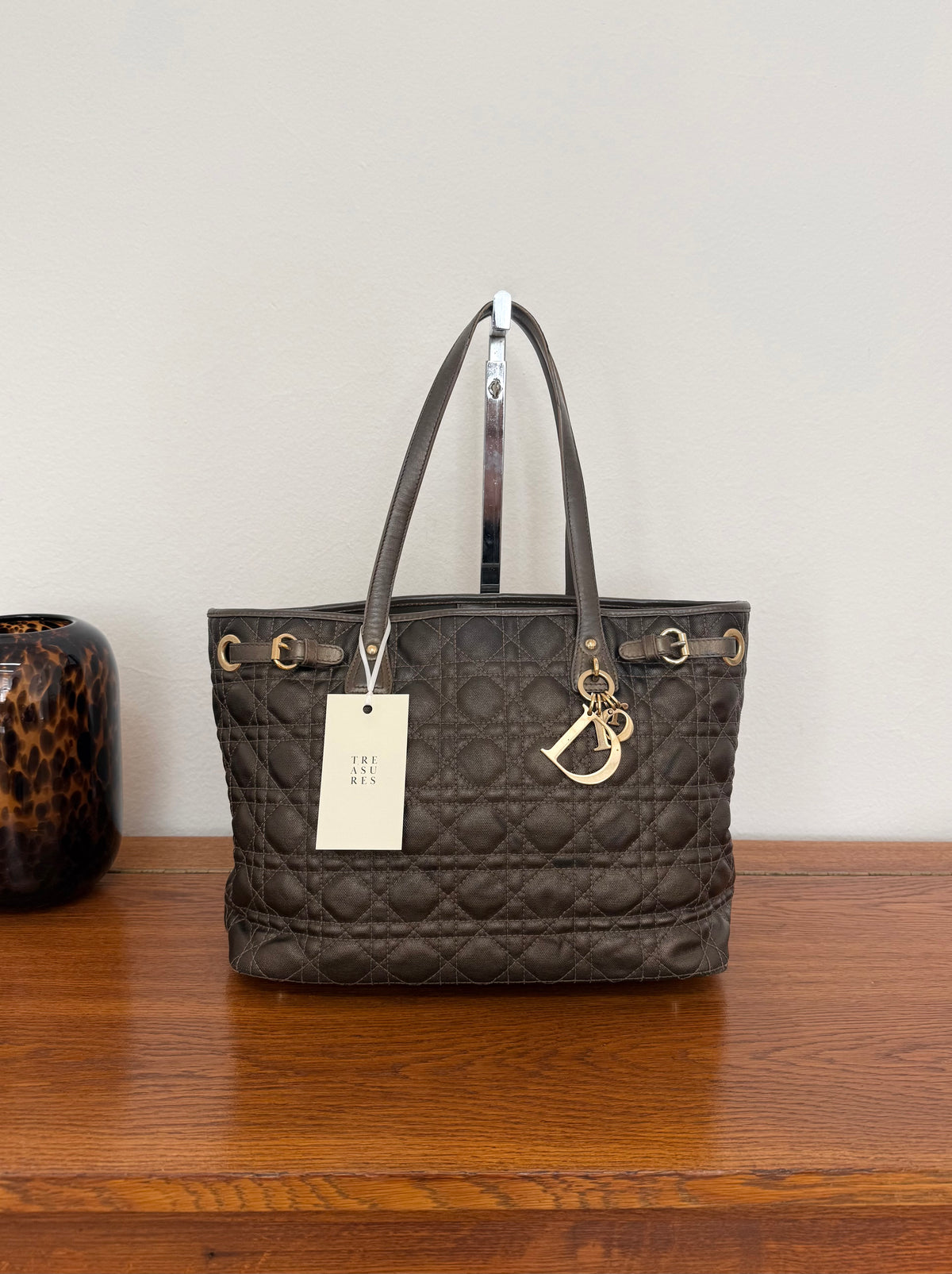 Dior Panarea tote in brown Cannage coated canvas with gold hardware – Treasures Prague