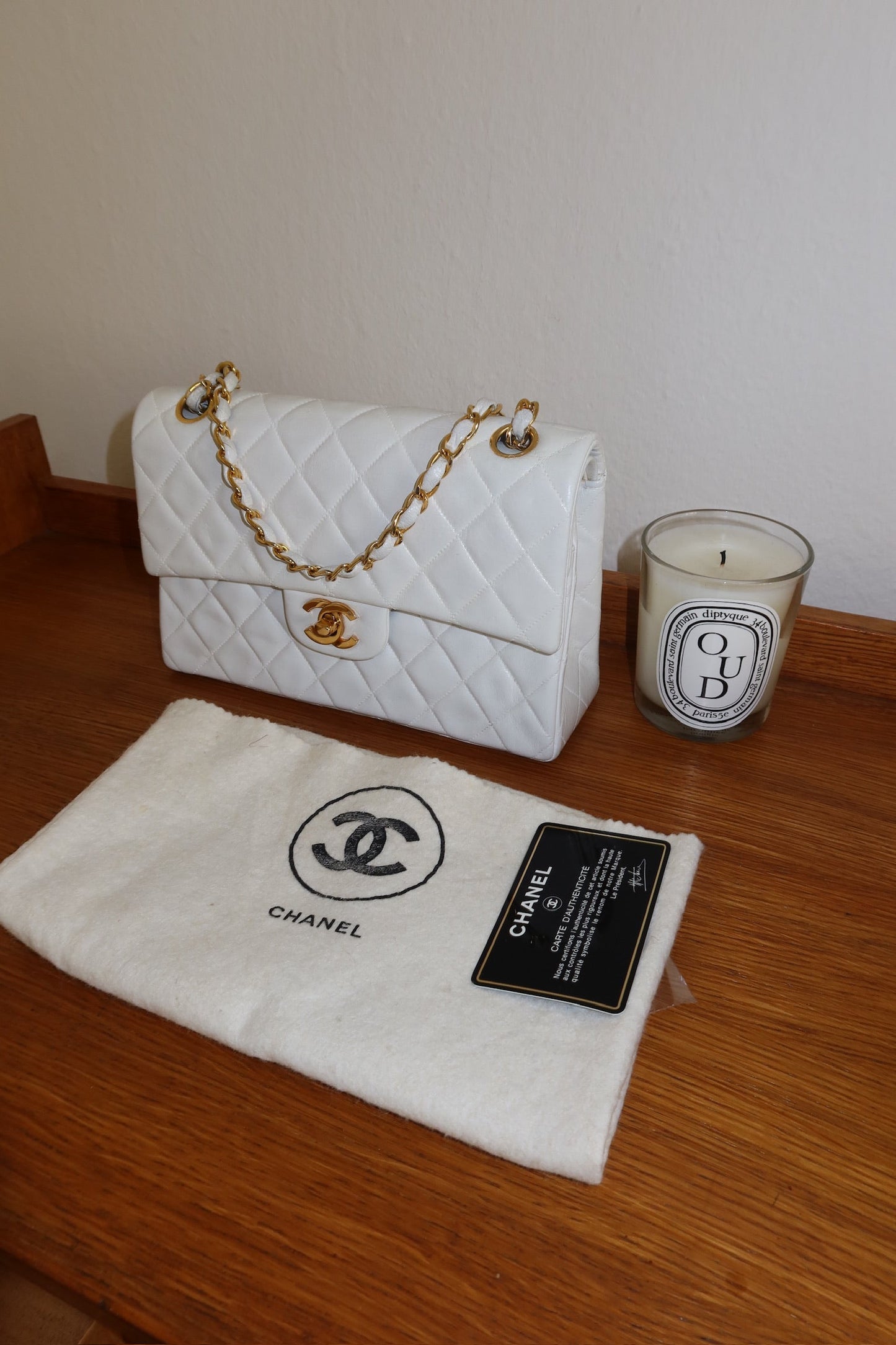 CHANEL DOUBLE FLAP BAG SMALL IN WHITE