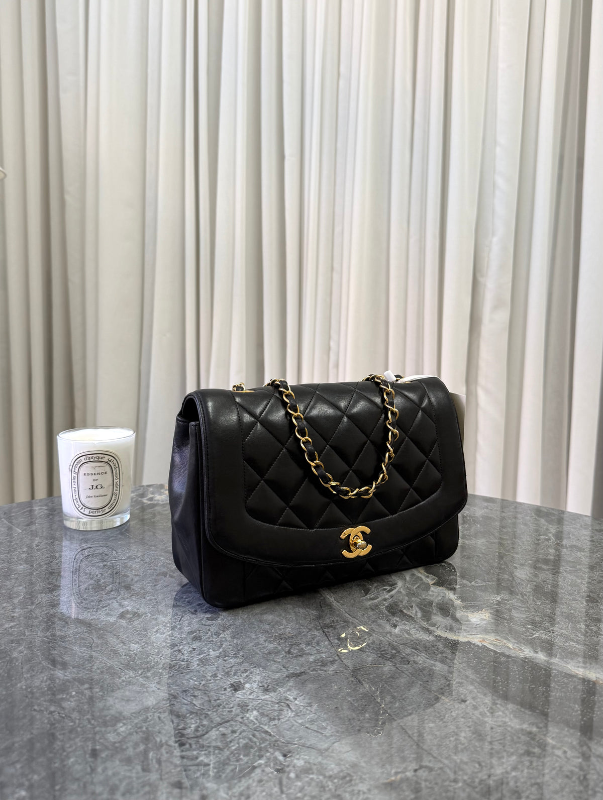 Chanel Diana Medium Quilted Flap Bag Black Gold HW