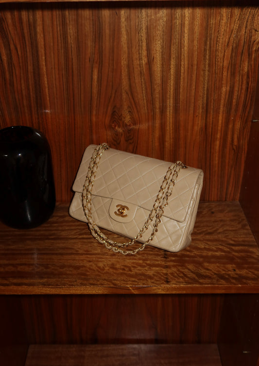 Chanel Classic Double Flap Bag Medium Beige 24K Gold HW