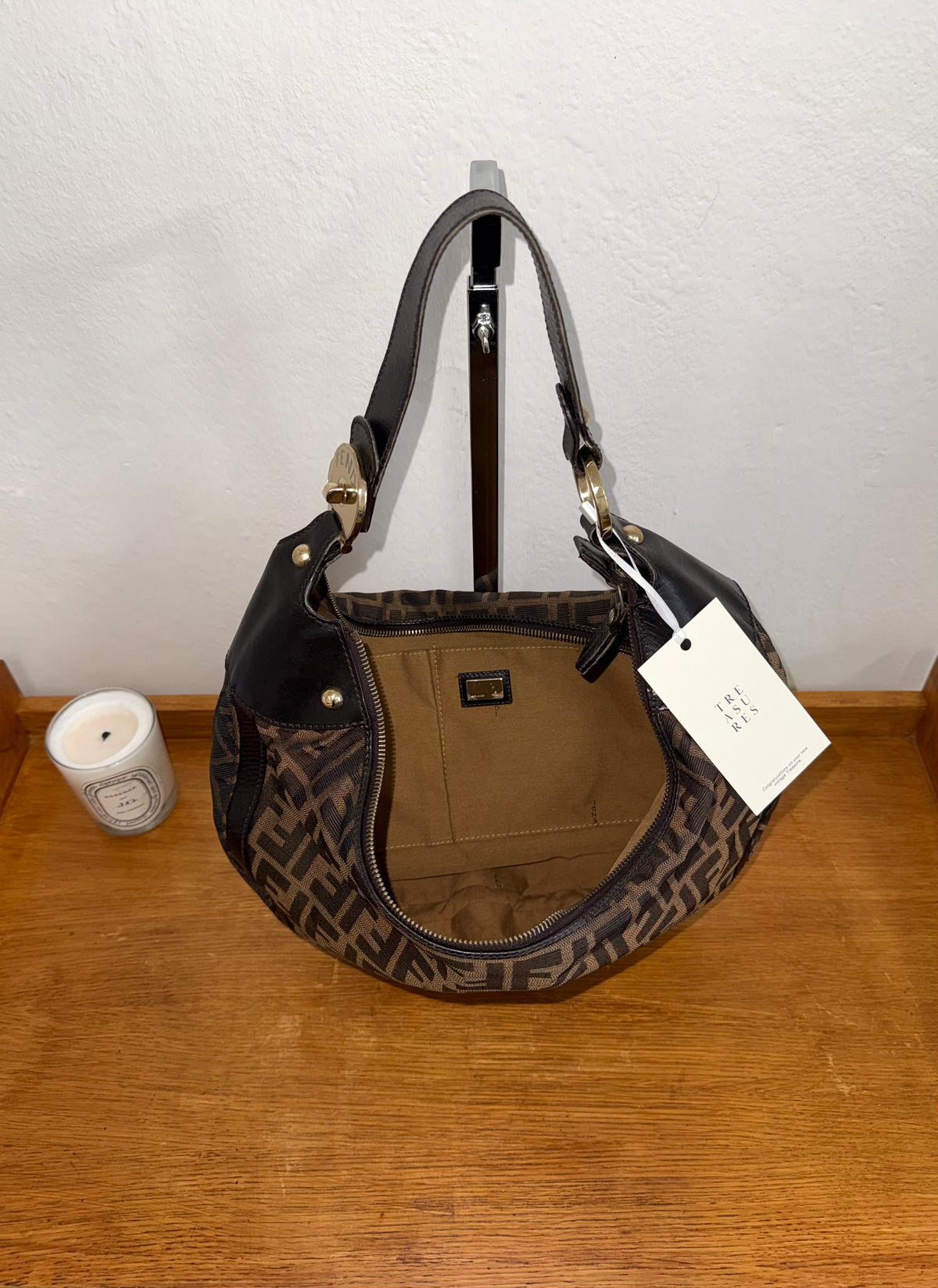 Fendi Half Moon Zucca Canvas Hobo Bag Brown