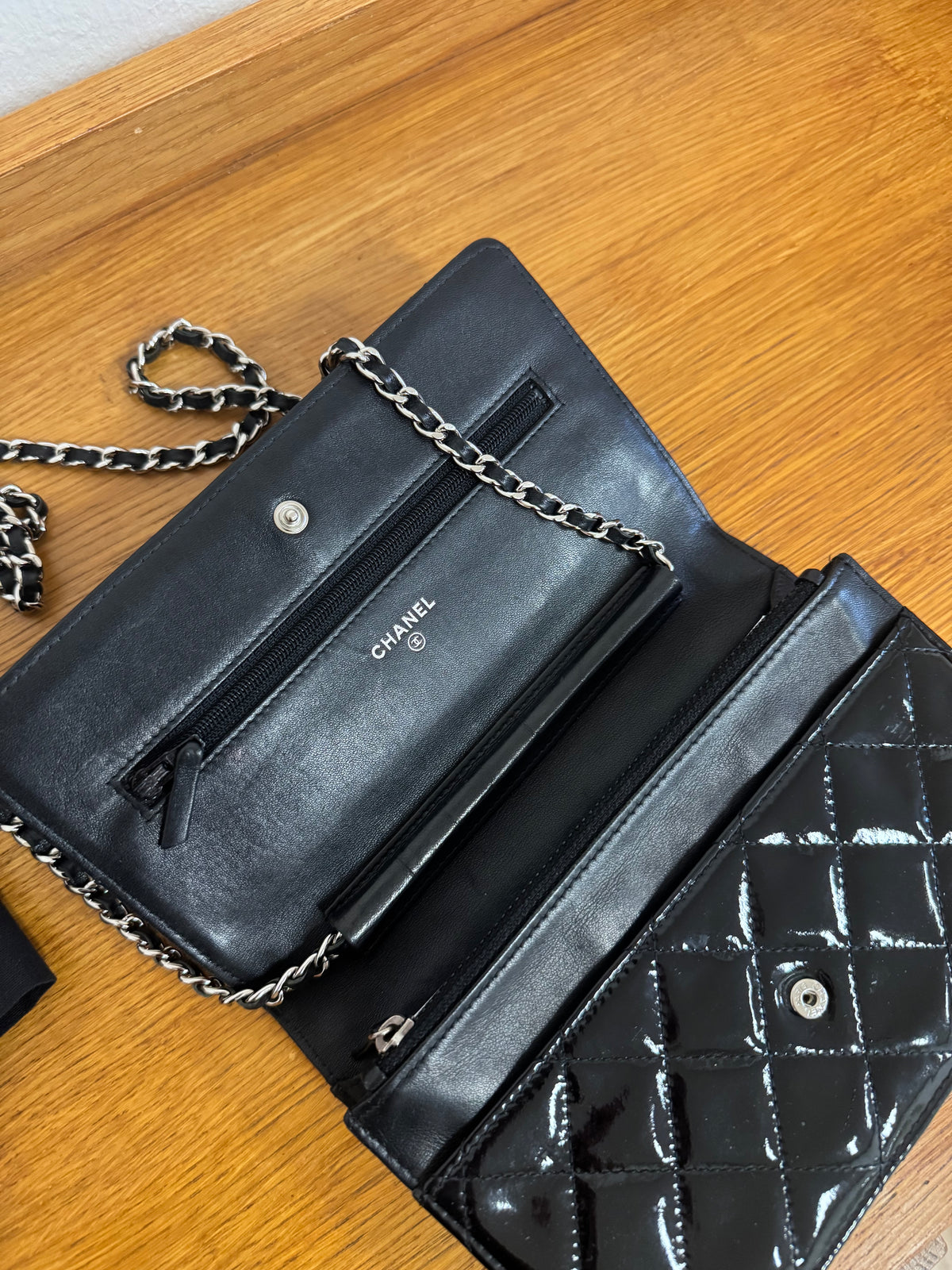CHANEL WOC BLACK PATENT LEATHER SILVER HW SERIES 14