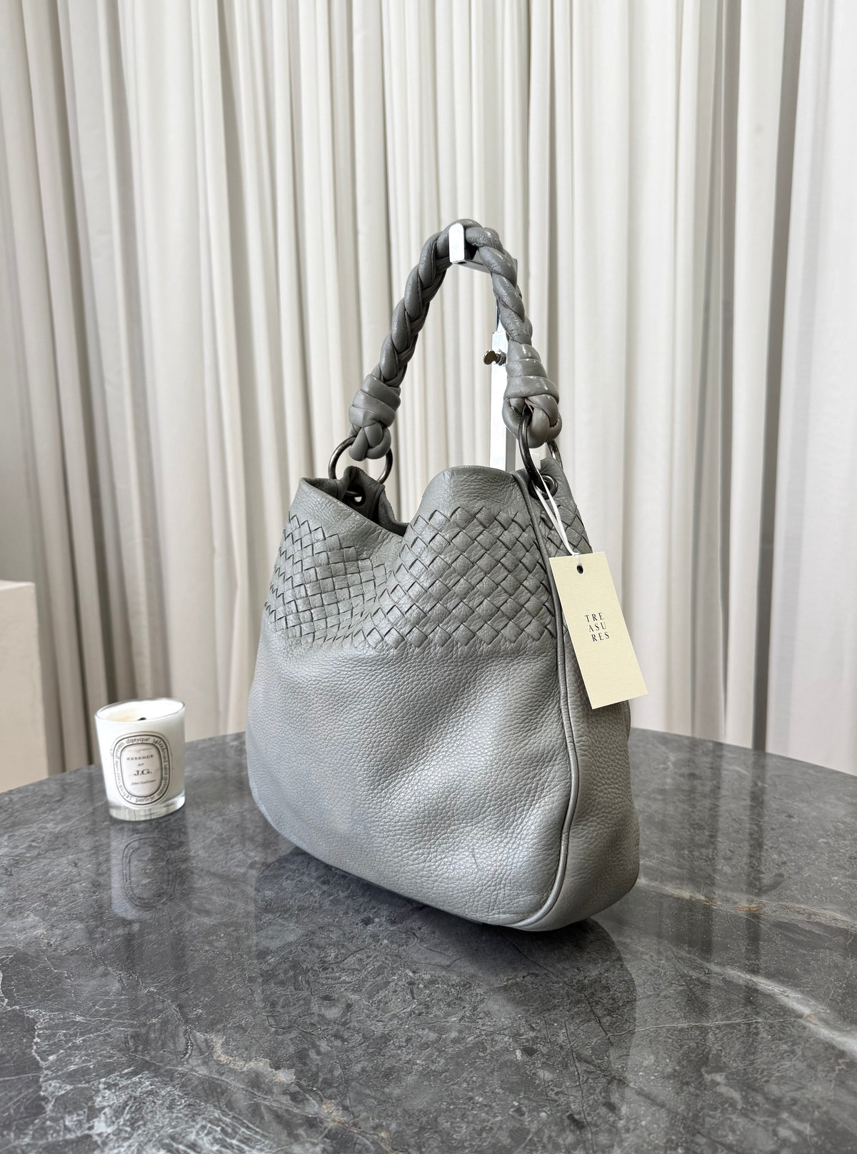 Bottega Veneta hobo bag in light grey Intrecciato leather, photo 3