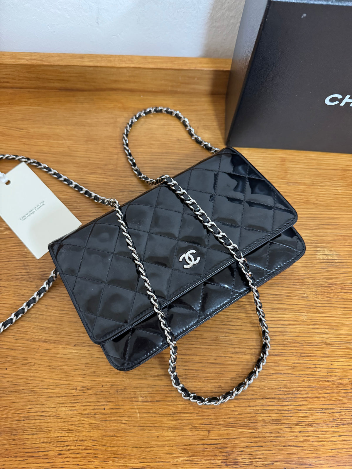 CHANEL PATENT LEATHER WOC BLACK