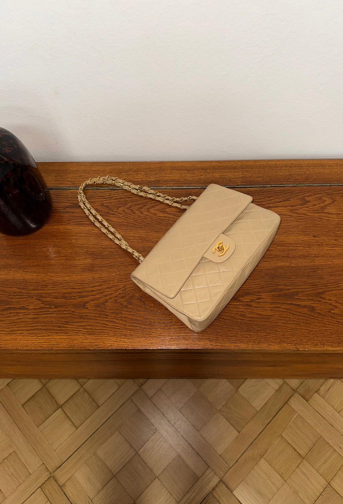 Chanel Classic Double Flap Bag Medium Beige 24K Gold HW