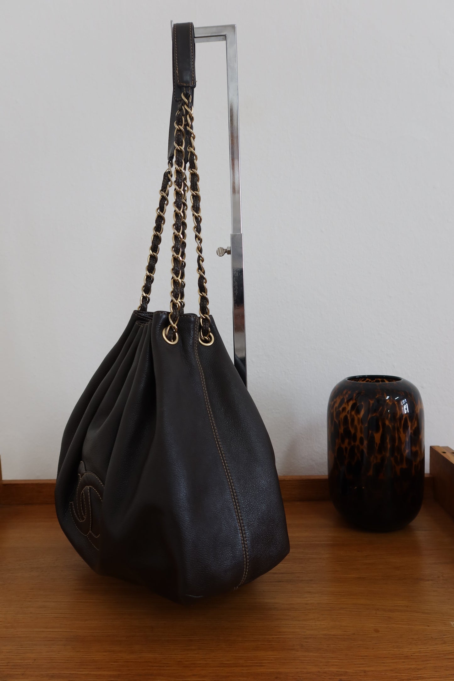 CHANEL DARK BROWN BUCKET BAG & POUCH