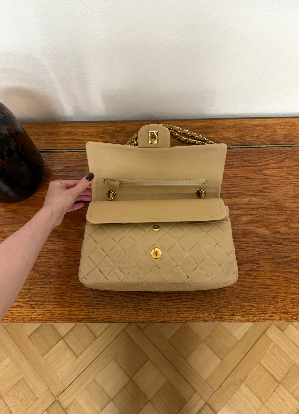 Chanel Classic Double Flap Bag Medium Beige 24K Gold HW
