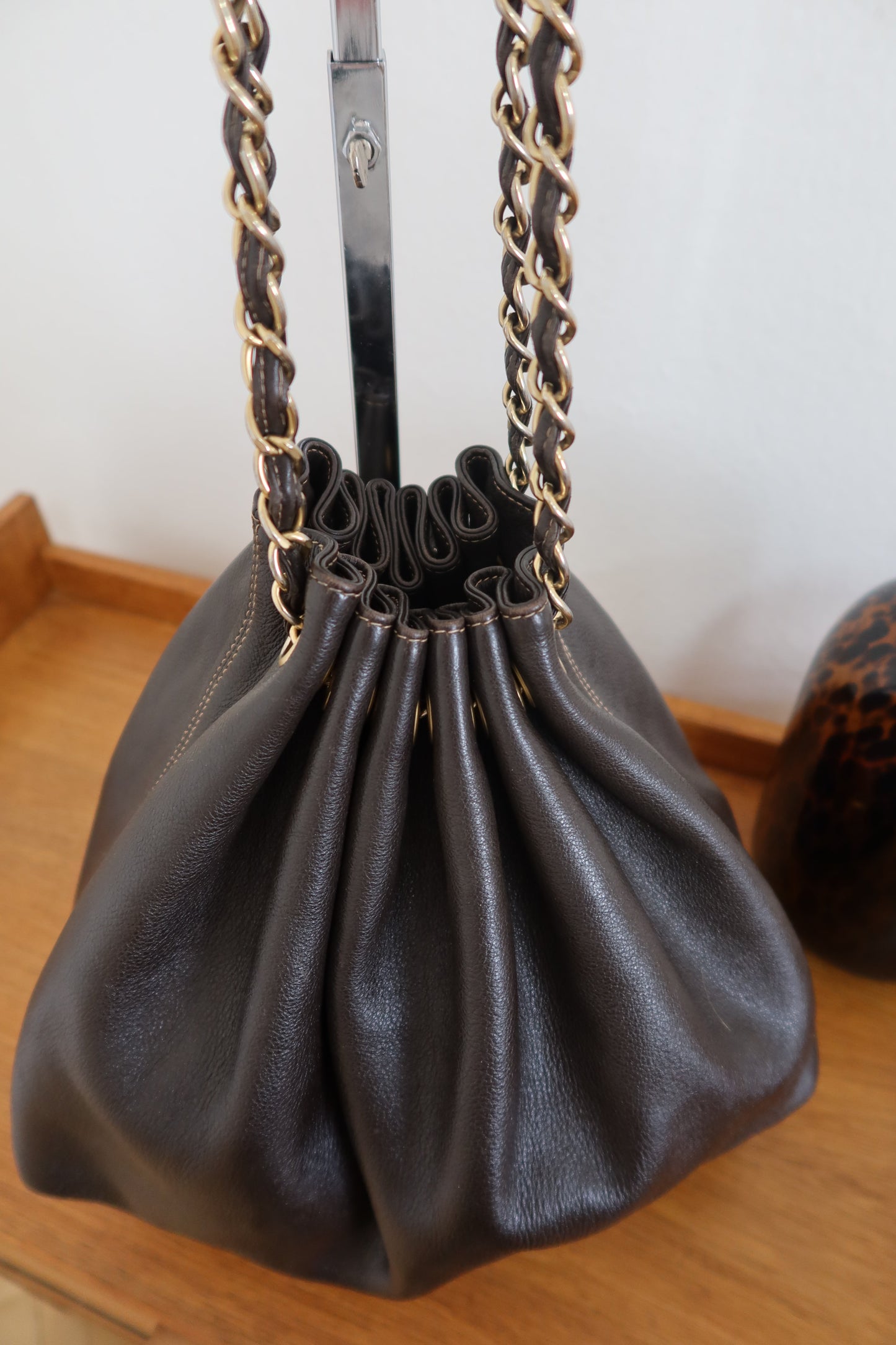 CHANEL DARK BROWN BUCKET BAG & POUCH