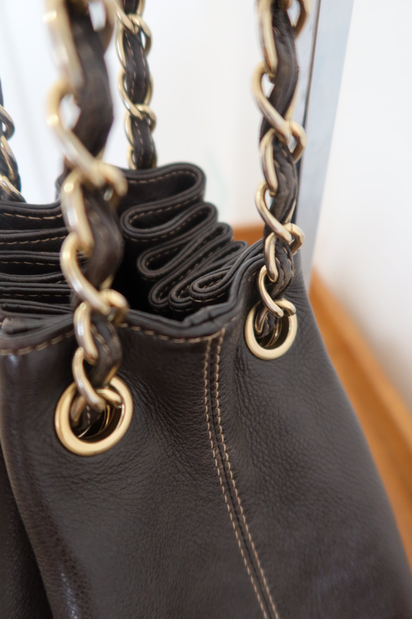 CHANEL DARK BROWN BUCKET BAG & POUCH
