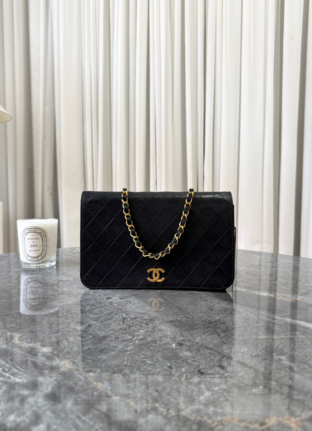 Chanel Full Flap Bag Lambskin Black 24K Gold HW