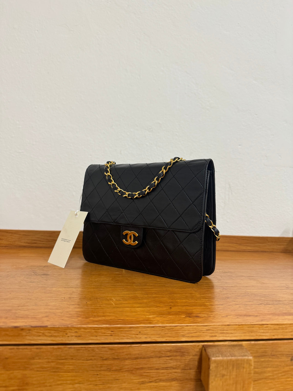 CHANEL CLASSIC SINGLE FLAP BAG LAMBSKIN BLACK 24K GOLD HW