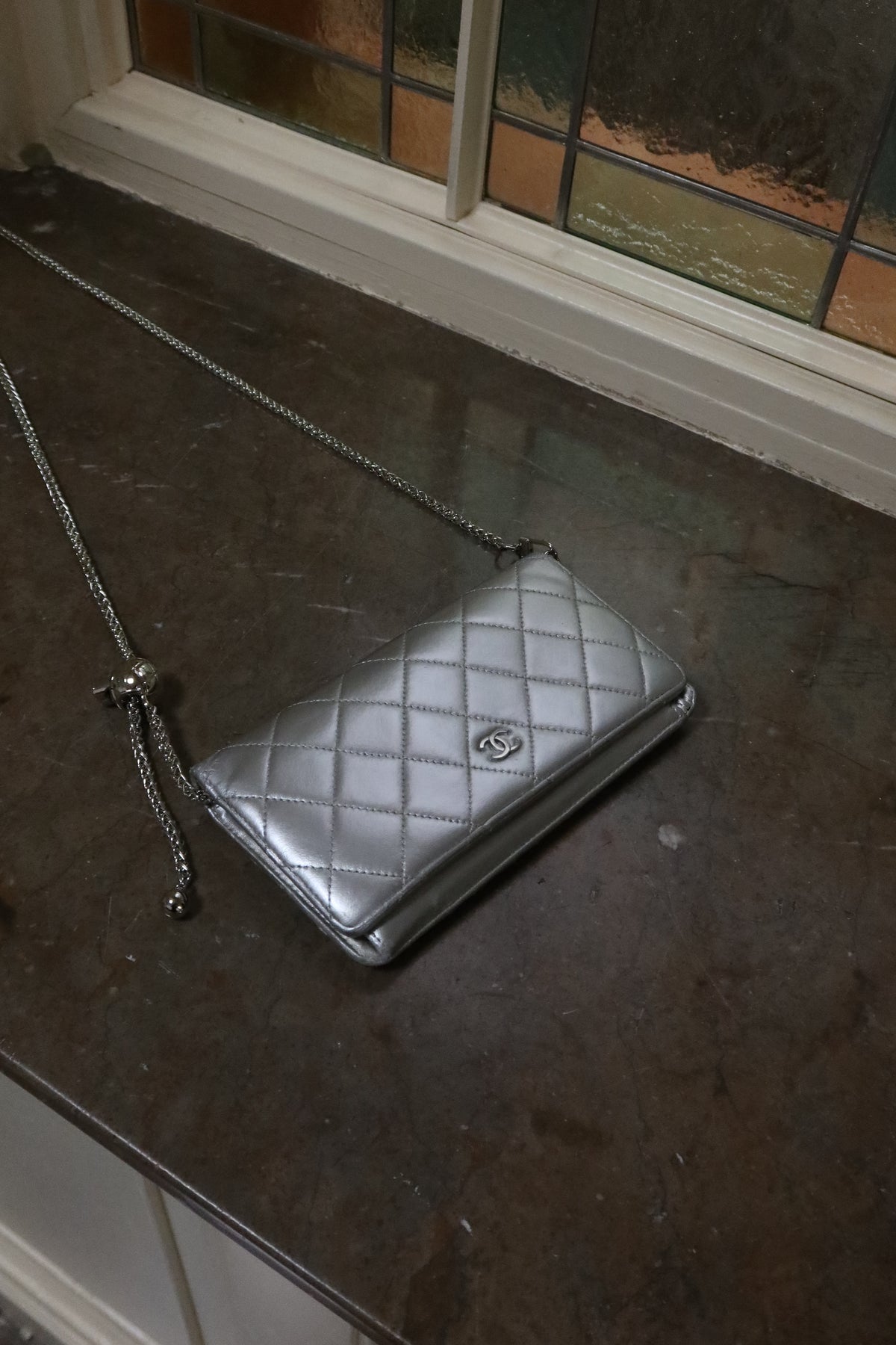 CHANEL WALLET QUILTED SILVER