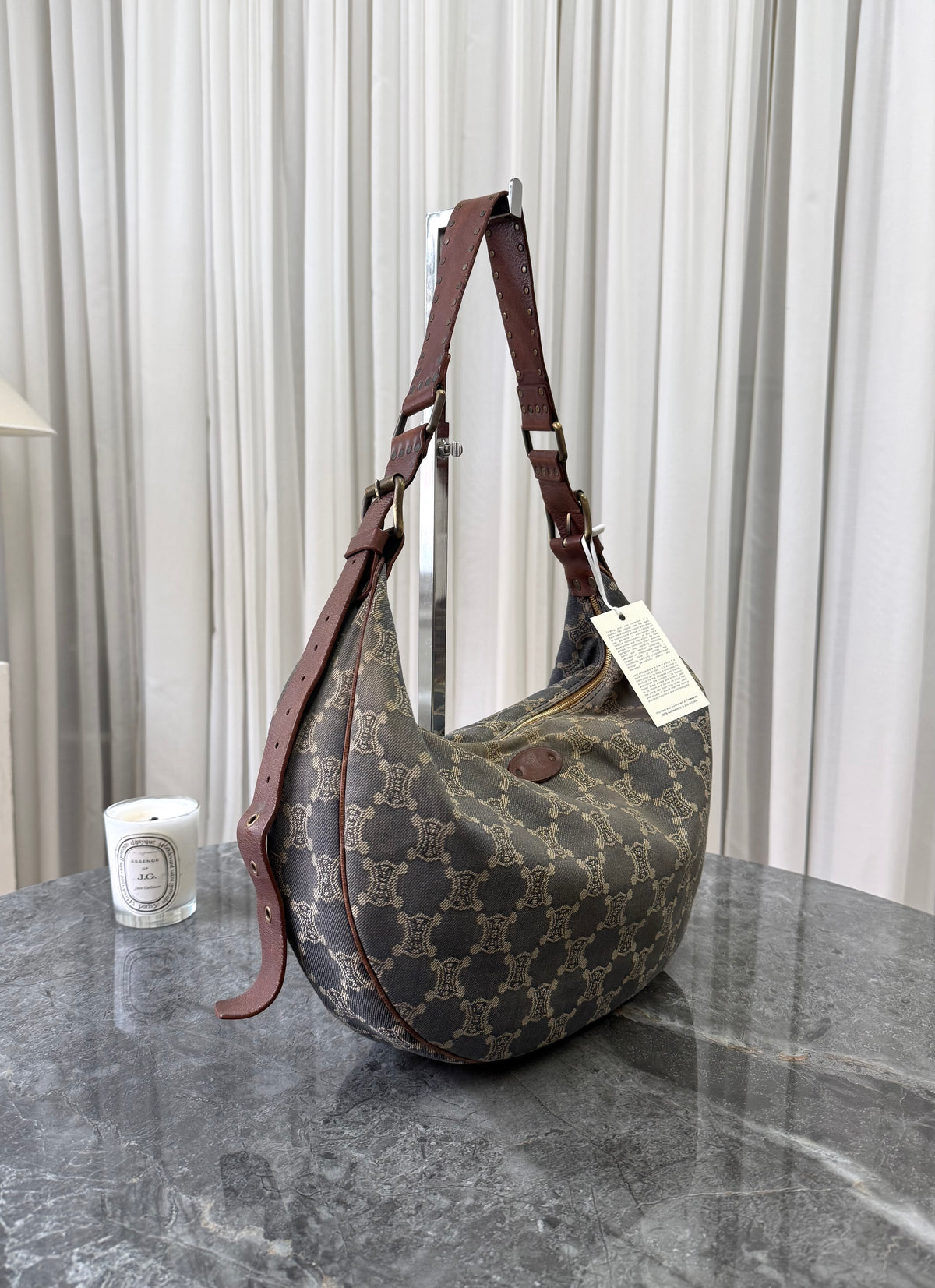Celine Denim Half Moon Macadam Triomphe Shoulder Bag