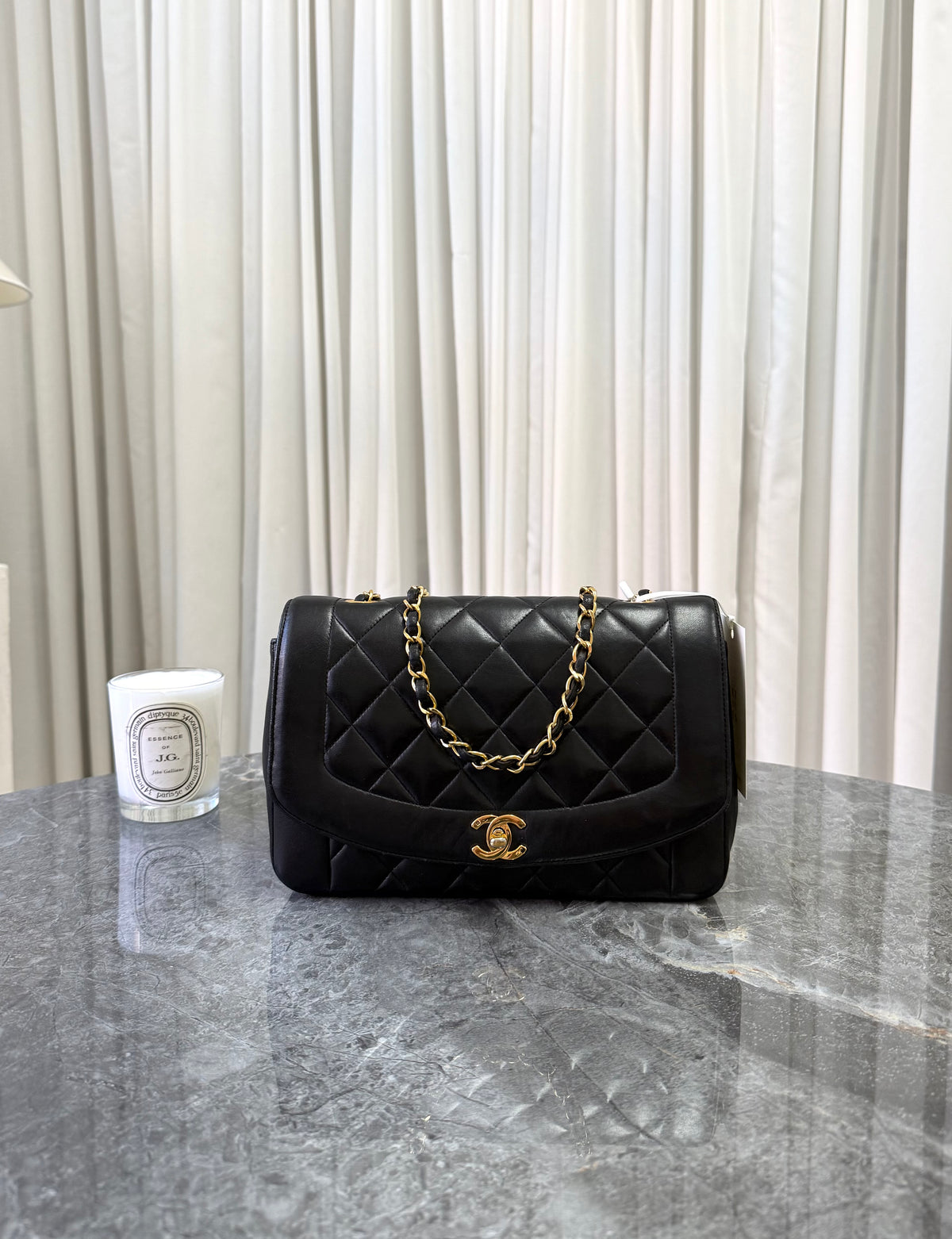 Chanel Diana Medium Quilted Flap Bag Black Gold HW