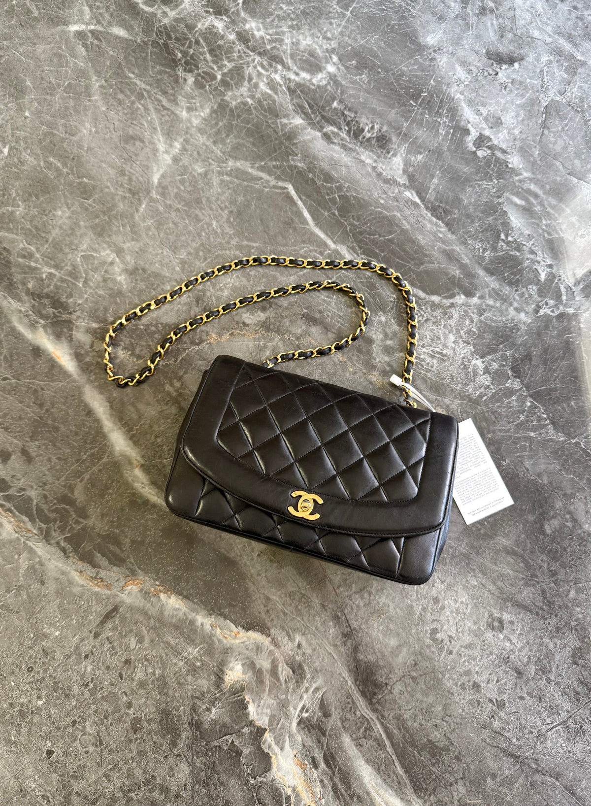 Chanel Diana Medium Quilted Flap Bag Black Gold HW