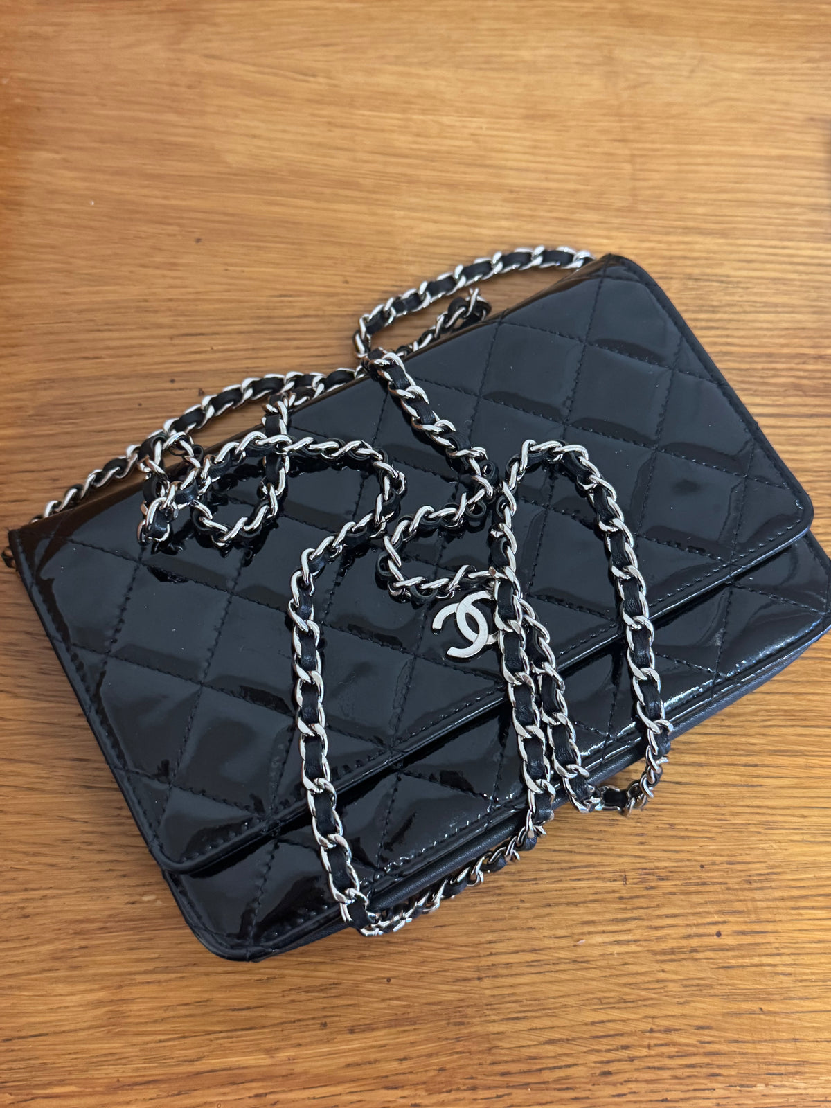 CHANEL WOC BLACK PATENT LEATHER SILVER HW SERIES 14