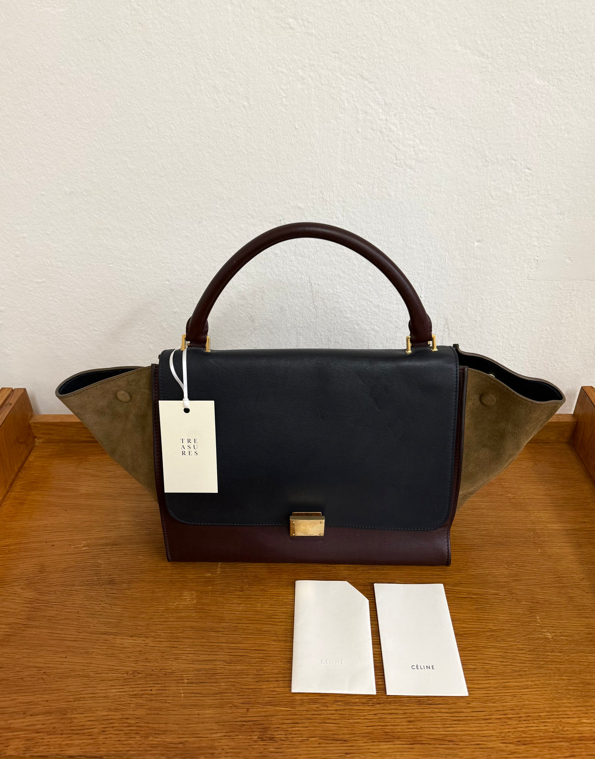 CELINE PHOEBE PHILO TRICOLOR TRAPEZE BURGUNDY NAVY