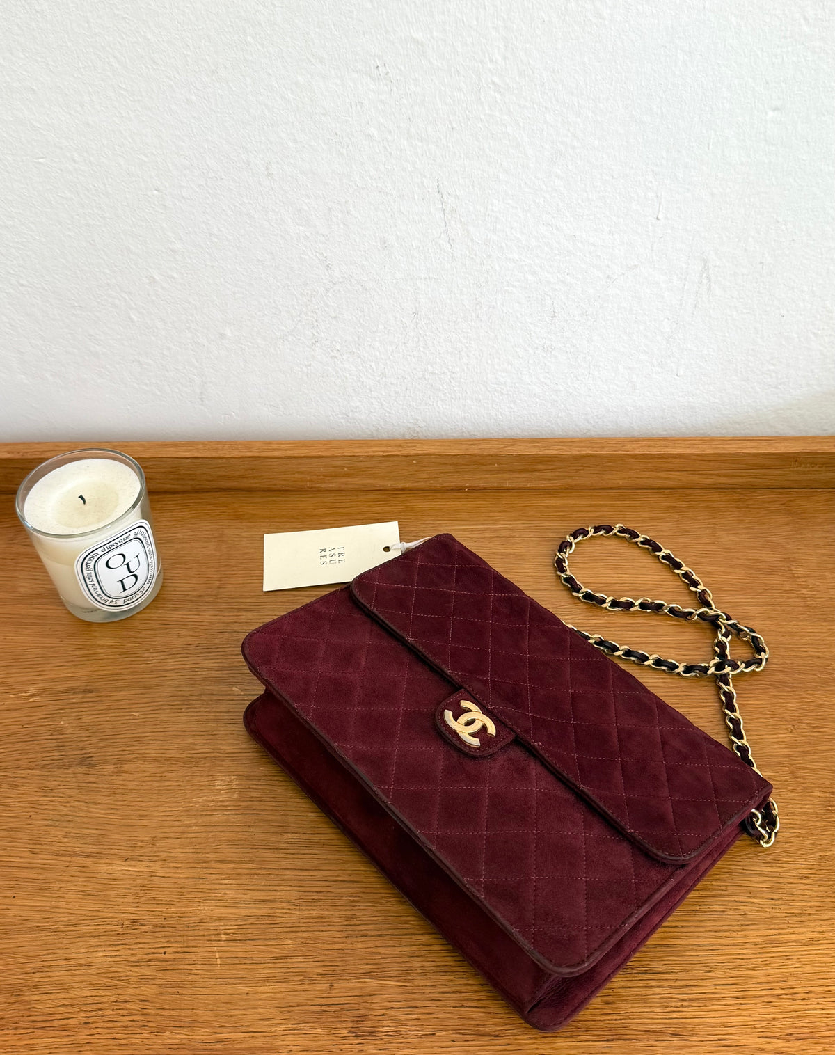 CHANEL CLASSIC SUEDE BURGUNDY SINGLE FLAP BAG