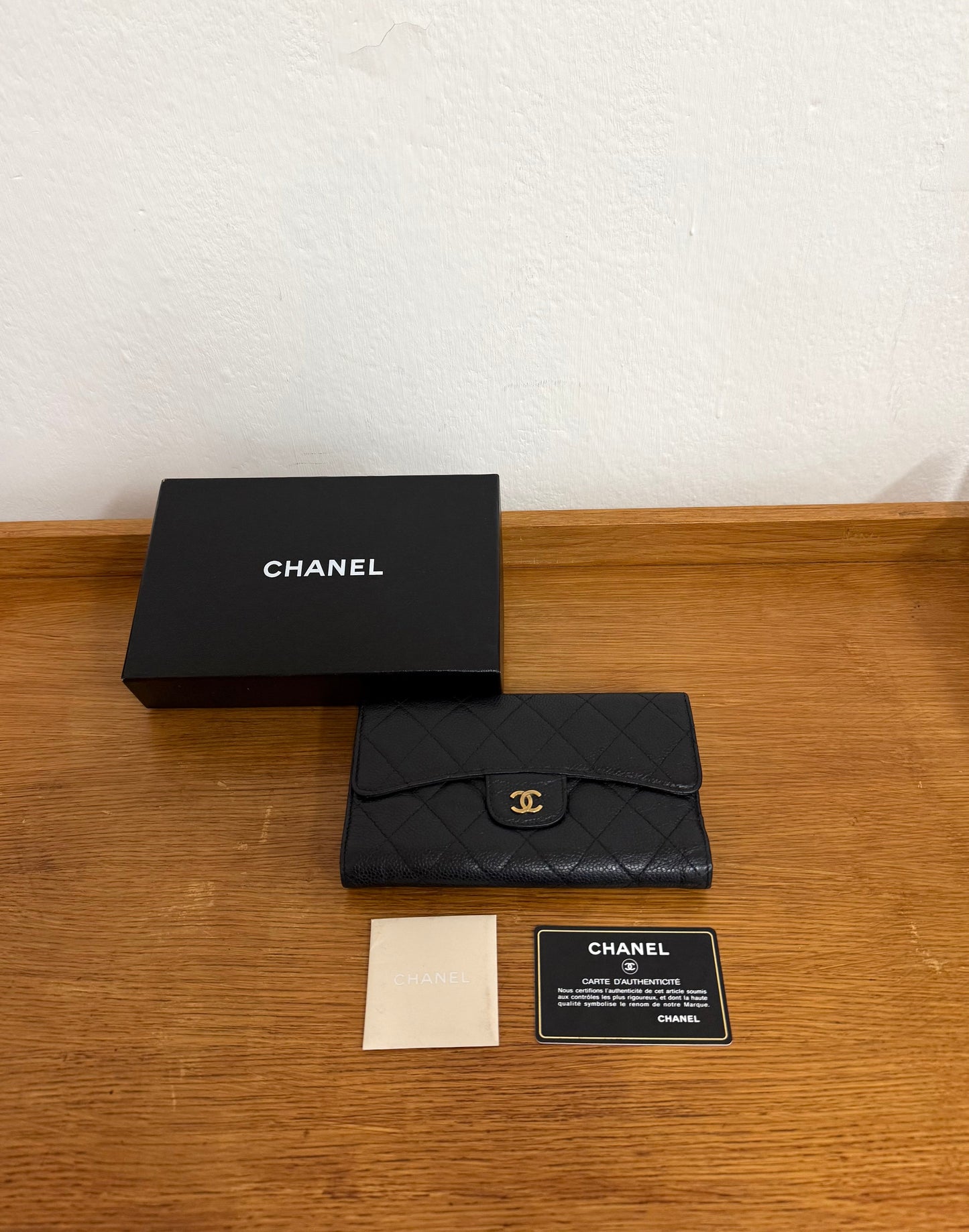 CHANEL CAVIAR LONG WALLET BLACK SERIES 16