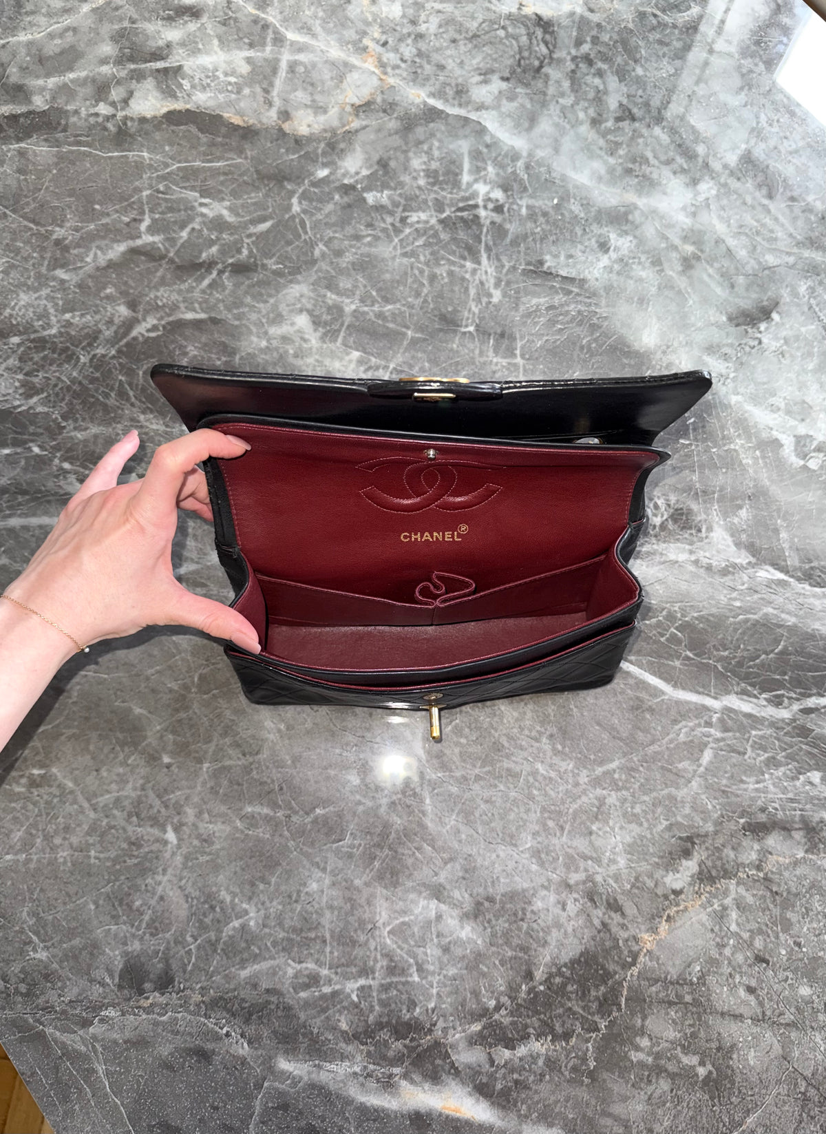 Chanel Classic Double Flap Bag Medium Black 24K Gold HW