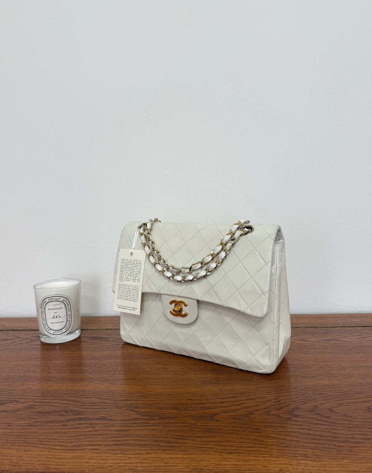 Chanel Classic Double Flap Bag White Medium Tall 24K Gold