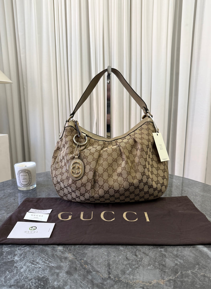 Gucci Sukey GG Canvas Bag Beige Gold HW
