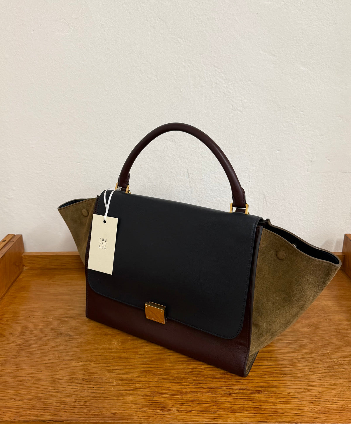 CELINE PHOEBE PHILO TRICOLOR TRAPEZE BURGUNDY NAVY