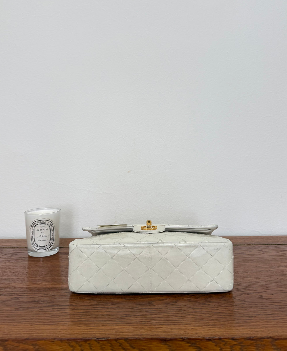 Chanel Classic Double Flap Bag White Medium Tall 24K Gold