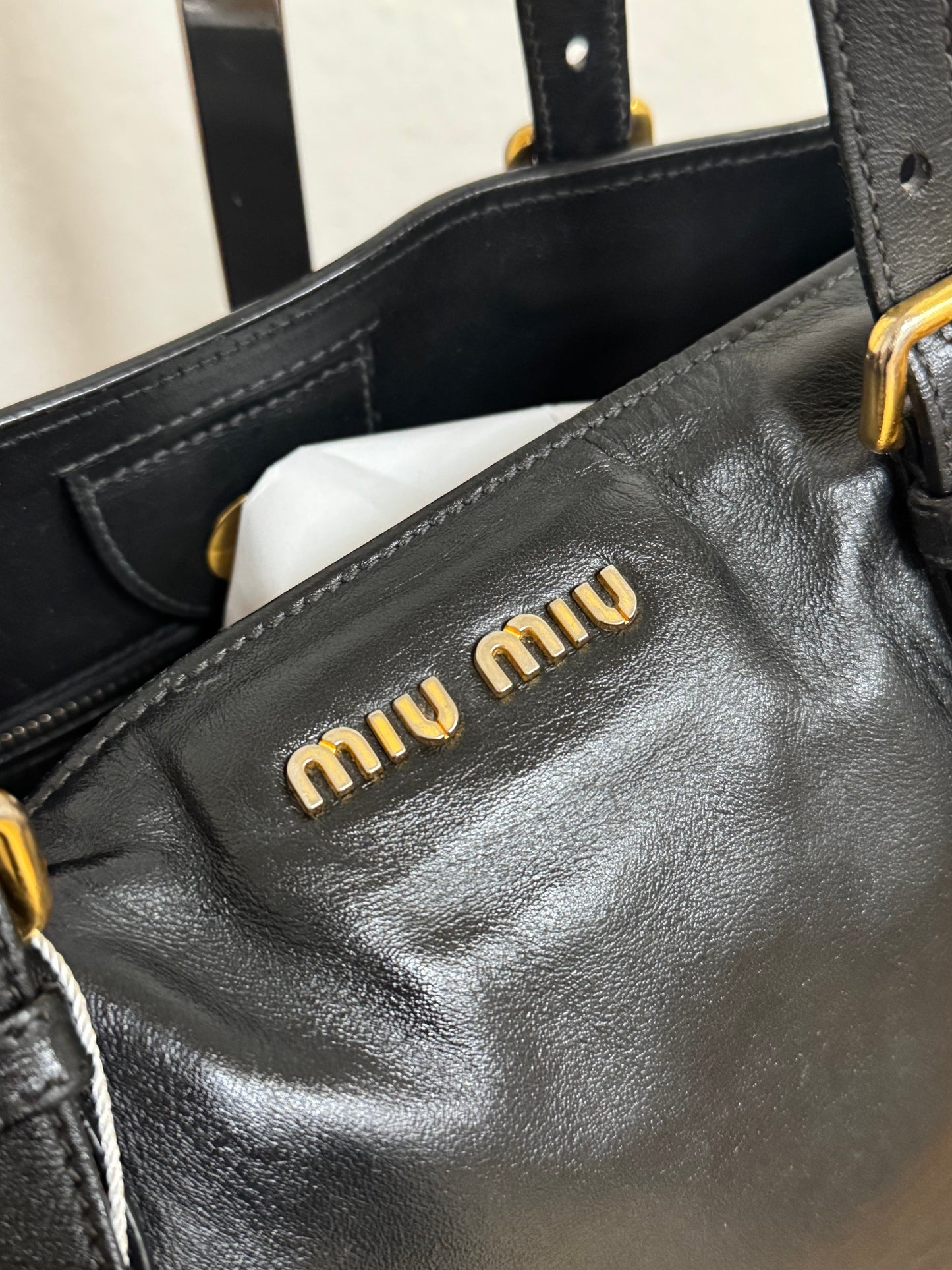 MIU MIU TOTE BAG GOLD HW STUDS