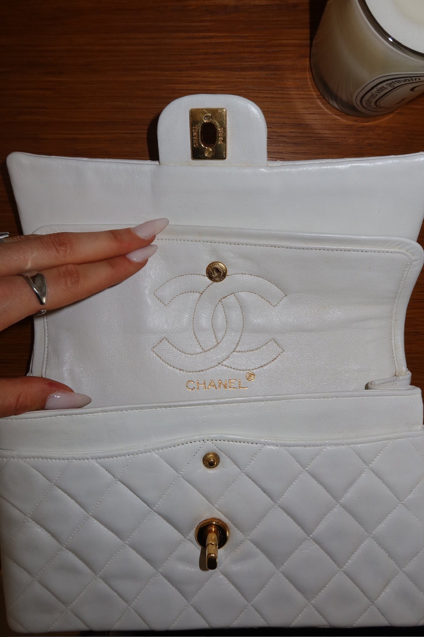 CHANEL DOUBLE FLAP BAG SMALL IN WHITE
