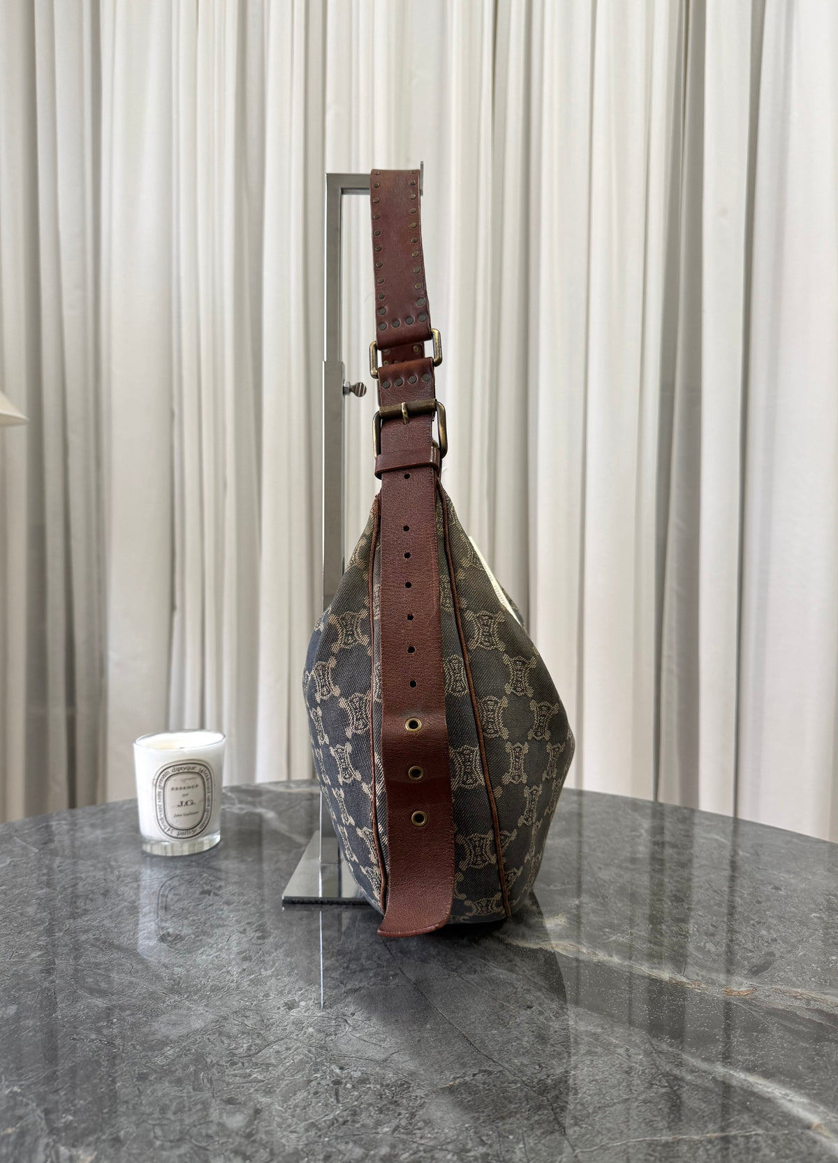 Celine Denim Half Moon Macadam Triomphe Shoulder Bag