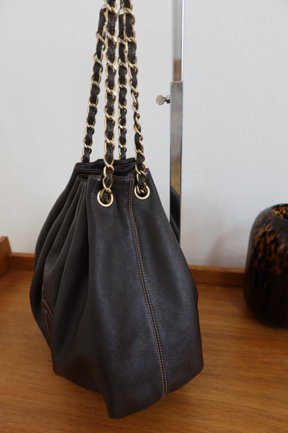 CHANEL DARK BROWN BUCKET BAG & POUCH