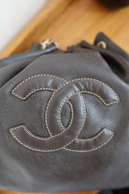 CHANEL DARK BROWN BUCKET BAG & POUCH