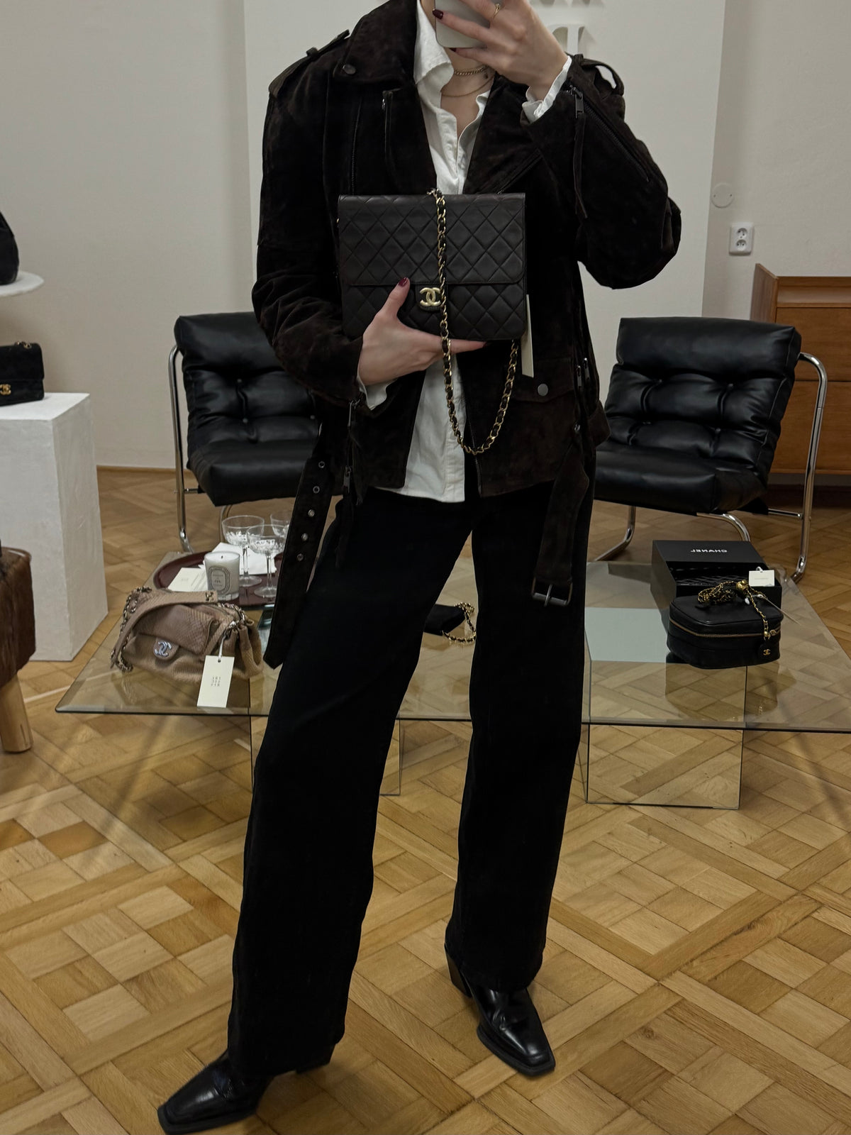 CHANEL CLASSIC SINGLE FLAP BAG BROWN 24k GOLD HW